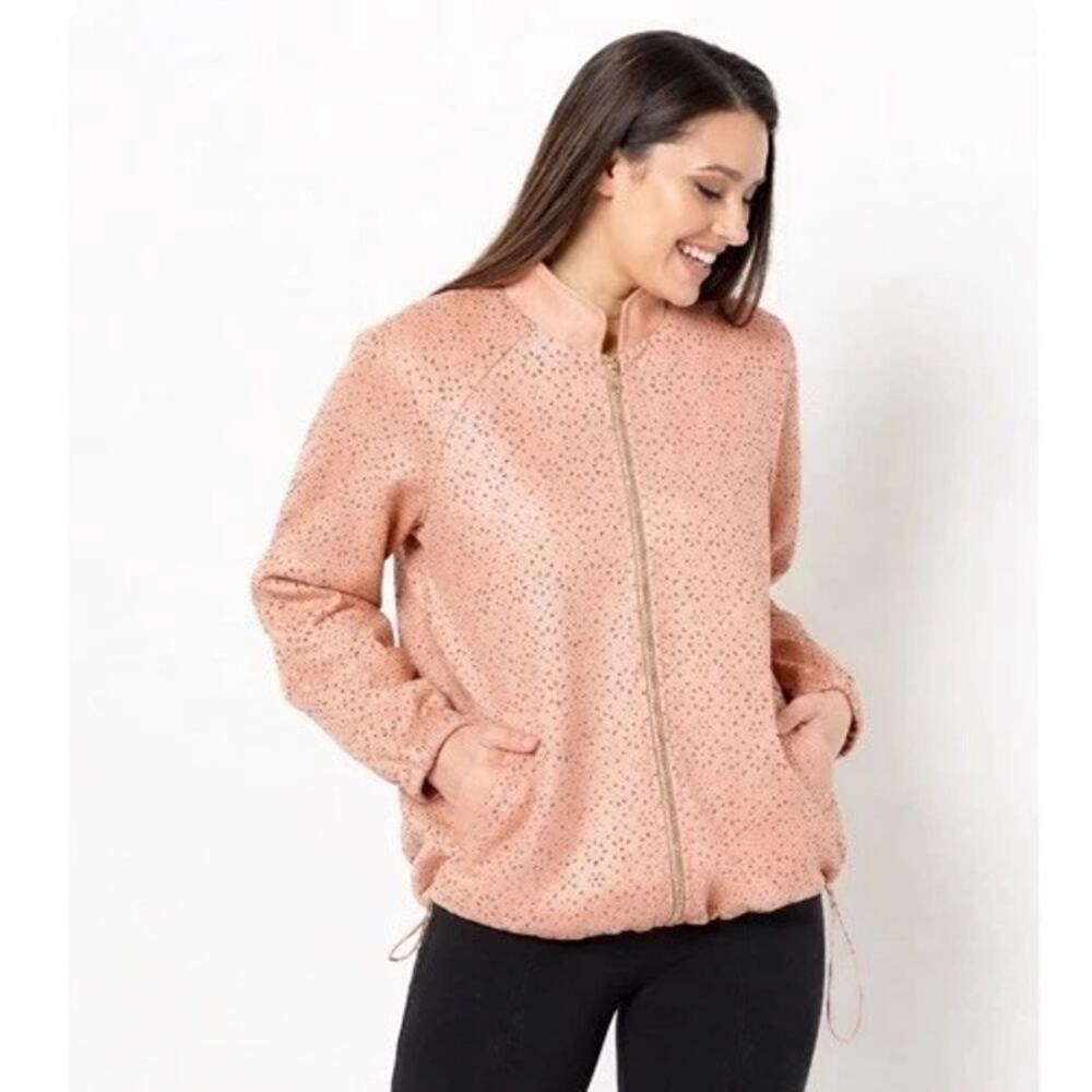 DENNIS BASSO Perforated Faux Suede Zipper Jacket Pale Rose Gold NWOT 2XL Plus